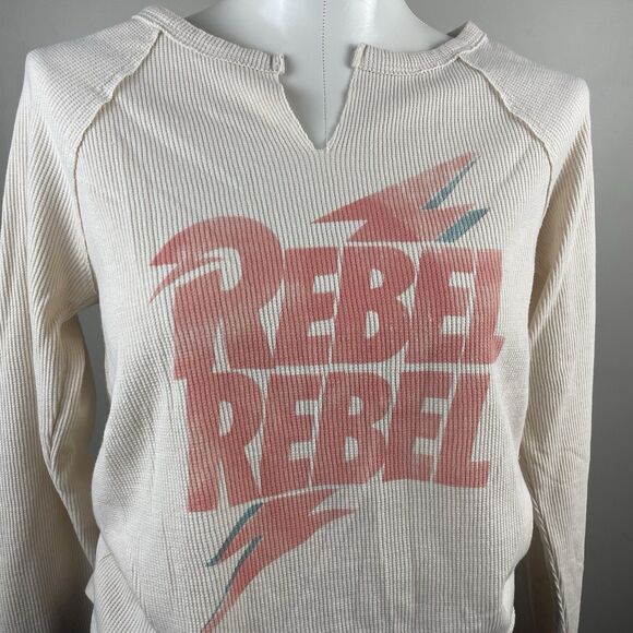 David Bowie Rebel Rebel Lucky Brand Henley Cozy Longsleeve Graphic Retro Tee - Picture 2 of 8
